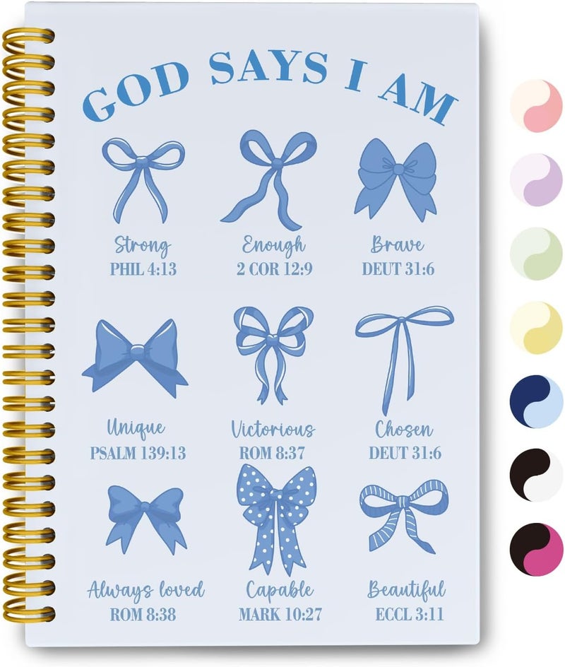 THDSE Bible Journal for Women, Christian Prayer Journal Blue Notebook Gifts For Teen Girls Kids, Bible Study Supplies, Coquette Preppy Blue Bows Cute Church Faith Journaling Hardcover Spiral Notebook 5.5 X 8.3 - Image 1